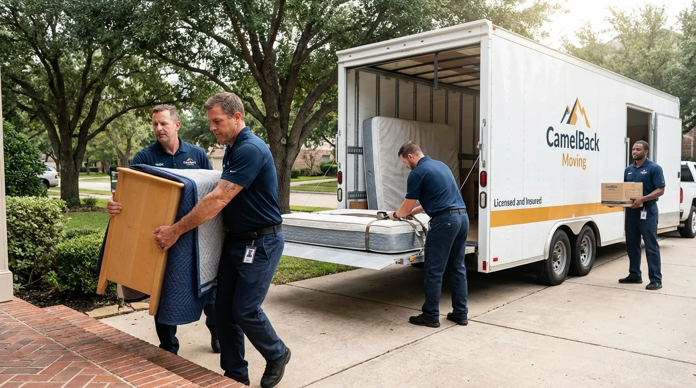 Crew loading residential truck for cross-state move from Yorkshire, NY