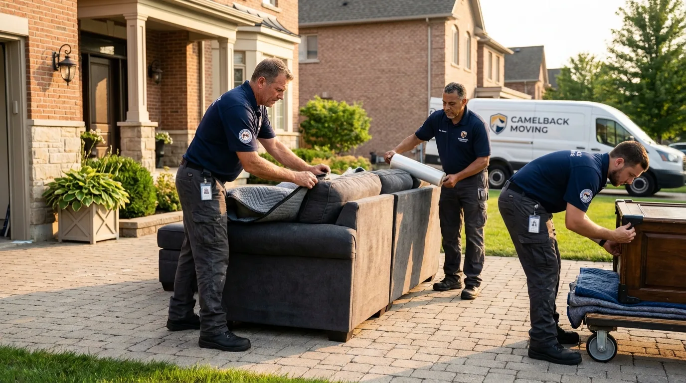 Large estate moving crew wrapping furniture in Yorkshire, NY